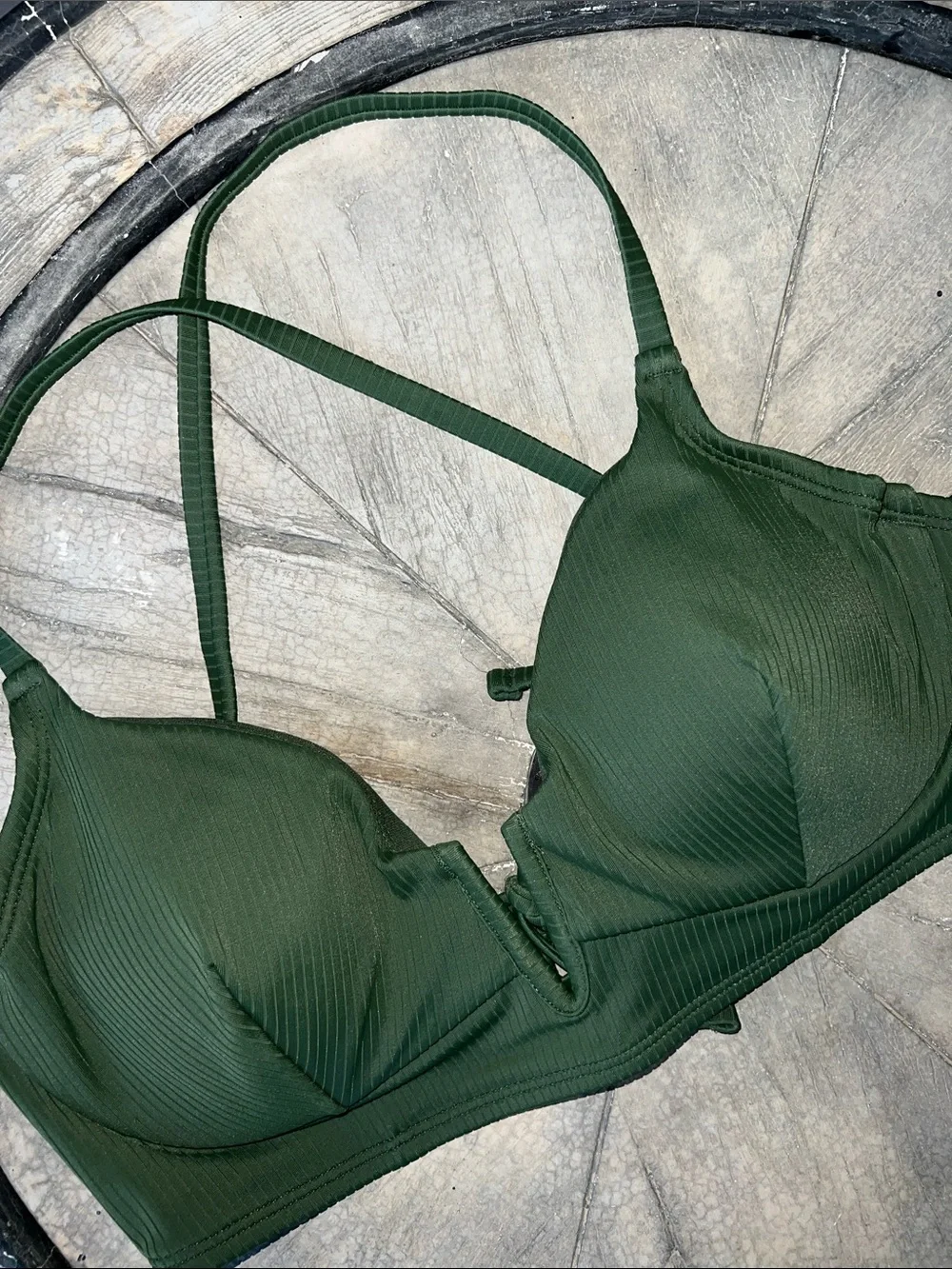 Women's Dark Green Padded bikini Bra - Classic Support 36D  BT